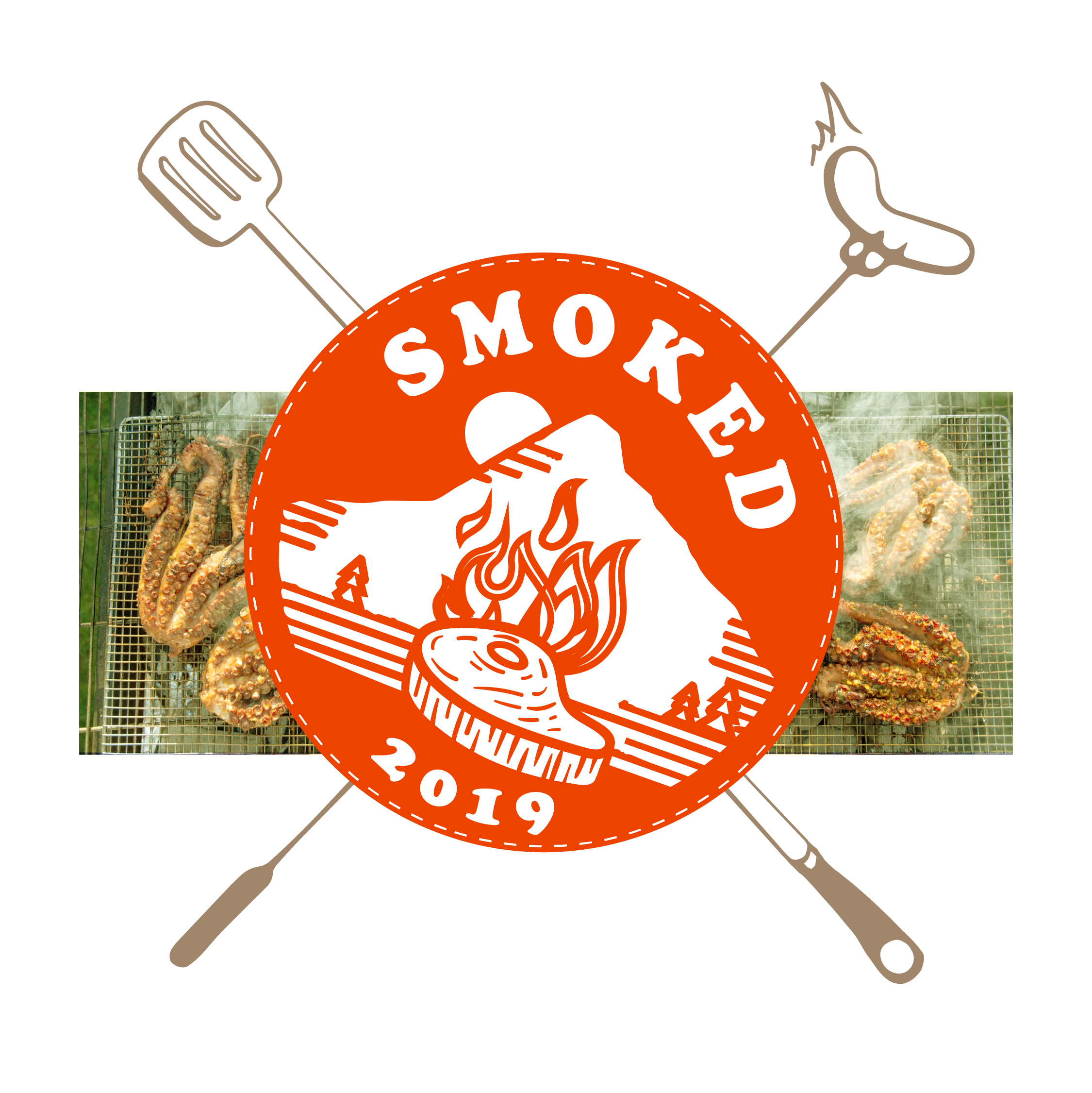 Feast even ID for Smoked 2019, with colorful red depiction of steak in front of mount hood