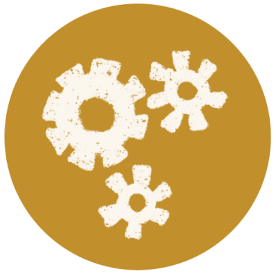 Gold icon with three gears for Oregon Lottery