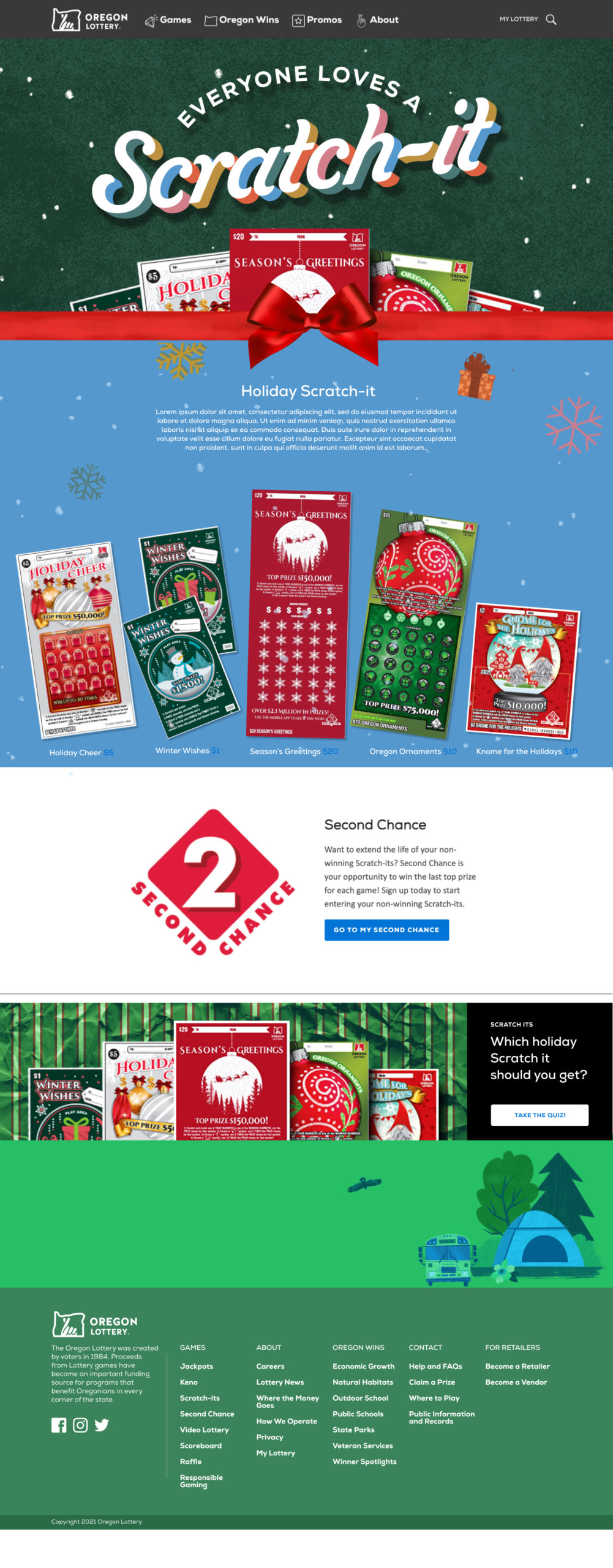 Oregon Lottery Holiday Scratch-it Landing Page
