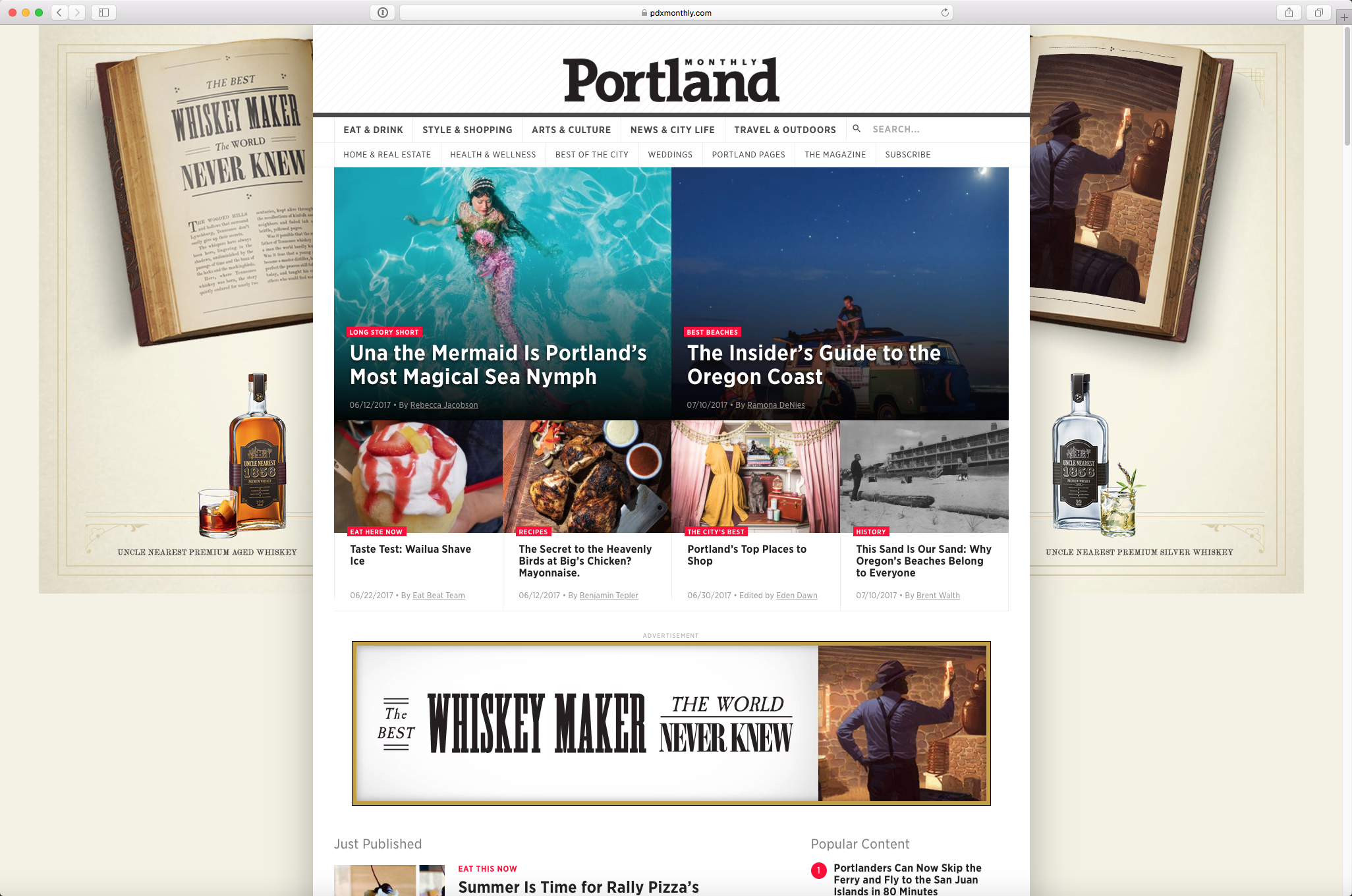 Uncle Nearest Portland Monthly Website Take Over that shows an old book with text that reads 