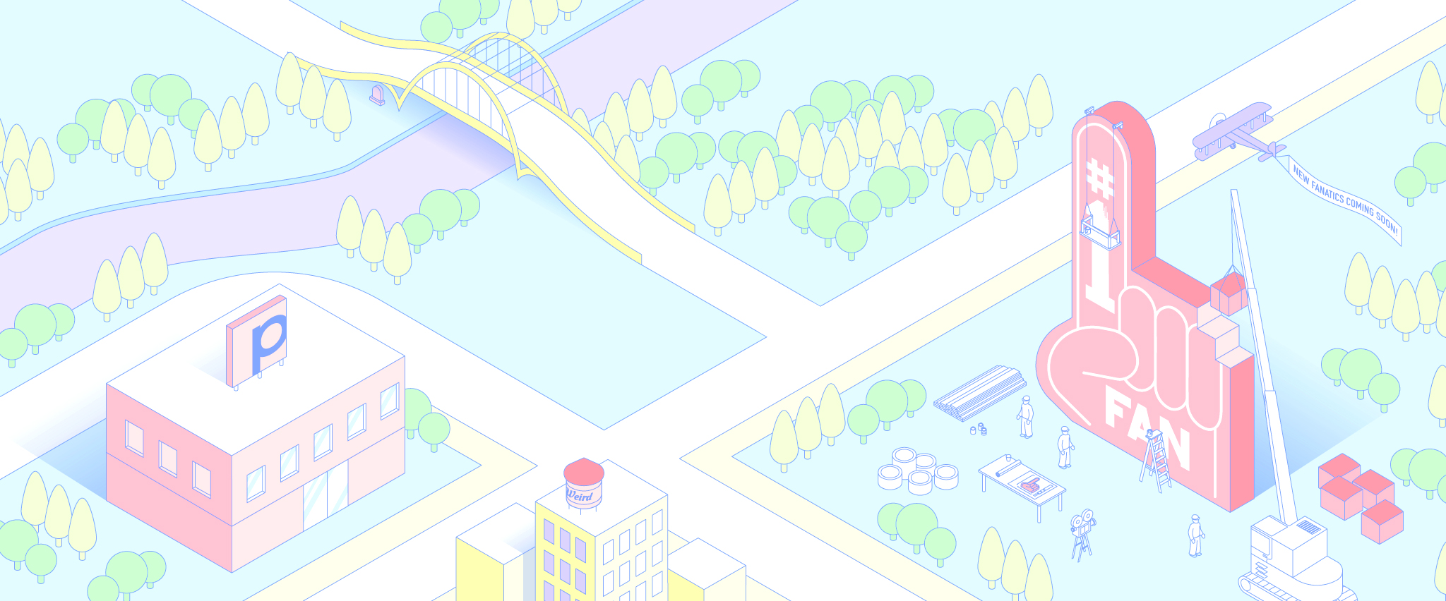 Illustration of an isometric pov of portland with foam finger that reads #1 fan