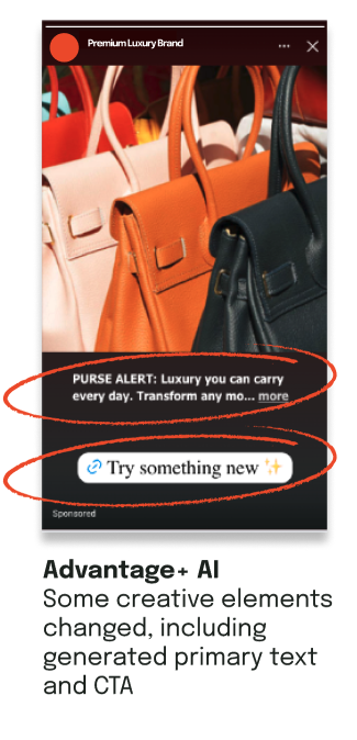 Advantage+ AI: Some creative elements changed, including generated primary text and CTA